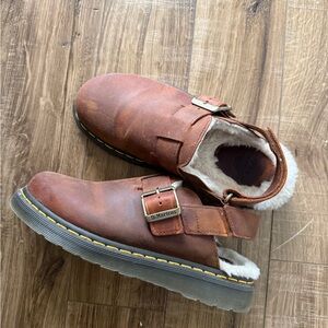 Dr. Martens Jorge II - Brown Leather Faux-Fur- Lined Slingback Mules